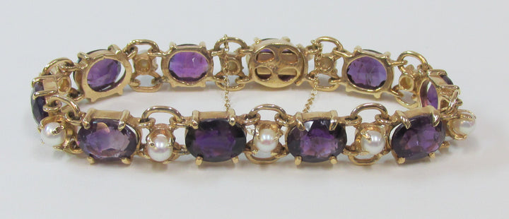 Vintage Amethyst Pearl 14K Yellow Gold Bracelet