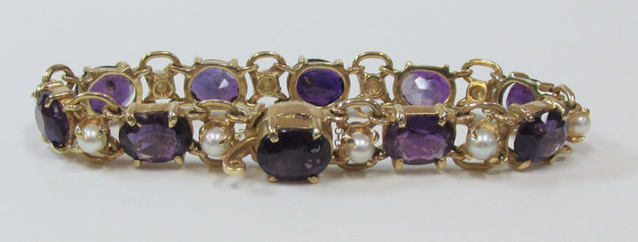 Vintage Amethyst Pearl 14K Yellow Gold Bracelet