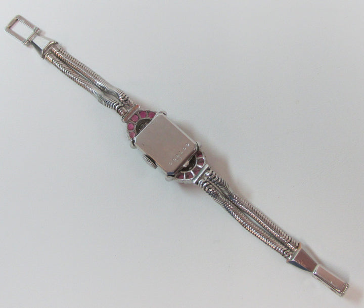 Rare Vintage Paul Ditisheim Retro 14K White Gold Ruby Diamond Lady’s Wristwatch