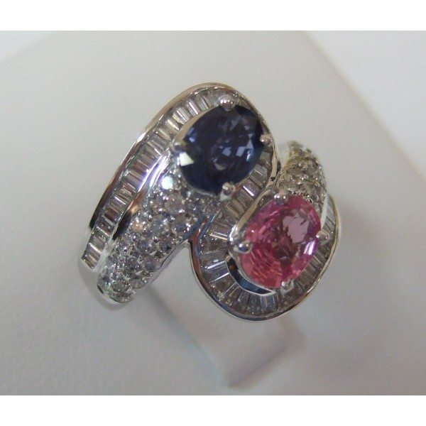 Lady’s Pink & Blue Sapphire Diamond 18K White Gold Ring