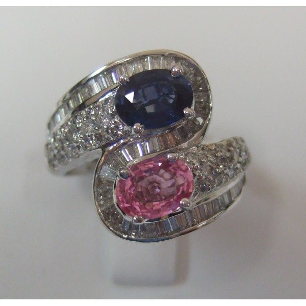Lady’s Pink & Blue Sapphire Diamond 18K White Gold Ring