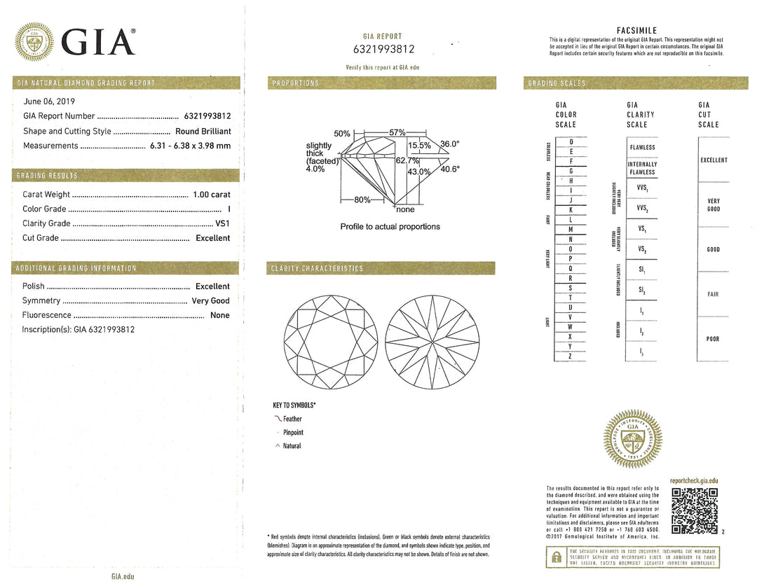 1.00 Carat I VS1 GIA RBC Diamond Platinum Ring