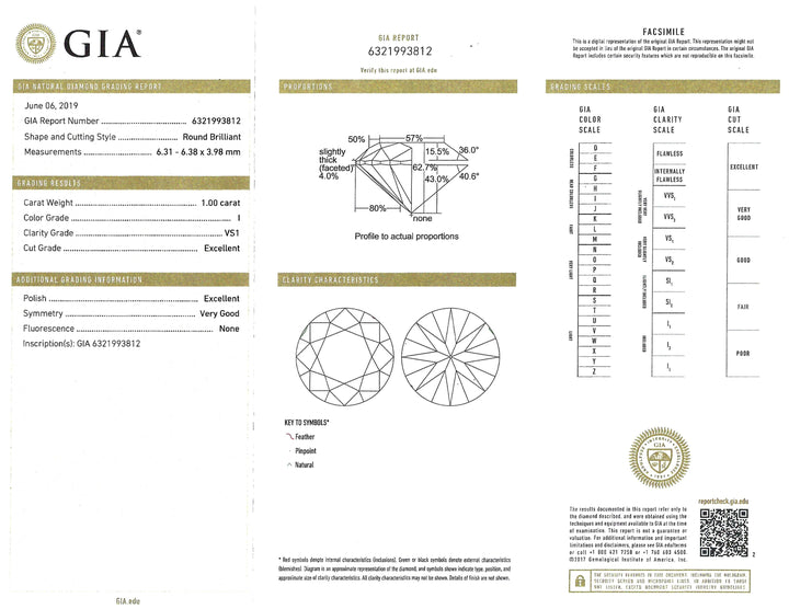 1.00 Carat I VS1 GIA RBC Diamond Platinum Ring