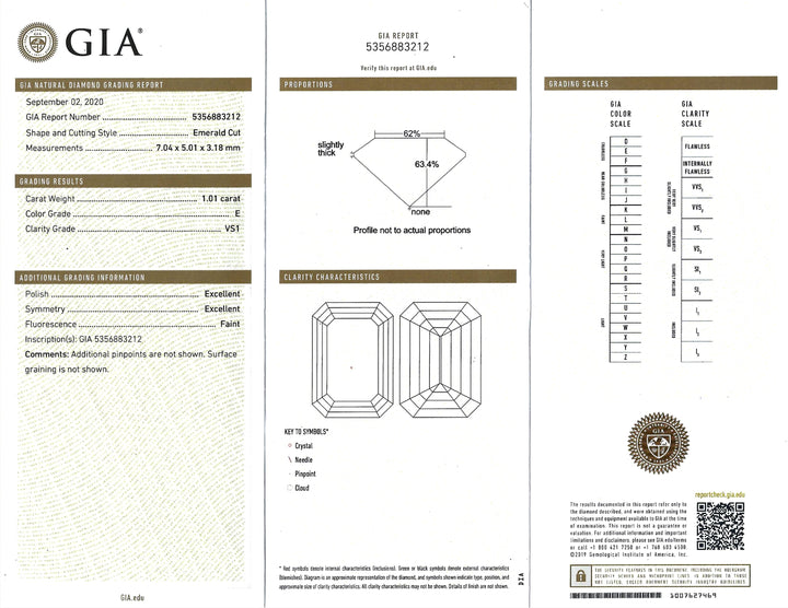 1.01 Carat VS1 E GIA EC Diamond 14K YG 3 Stone Ring