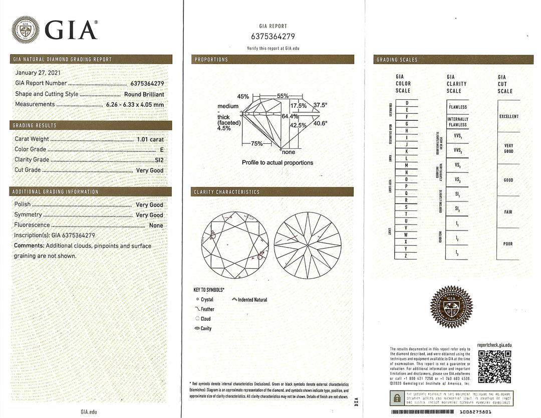 1.01 Carat RBC Diamond E SI2 GIA 14KWG Diamond Band Ring