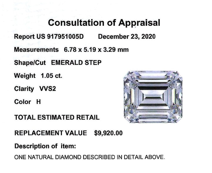 1.05 Carat VVS2 H EC Diamond EGL USA 14KWG Mounting