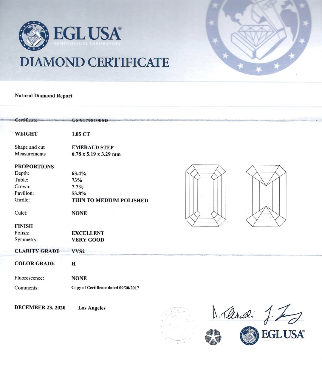 1.05 Carat VVS2 H EC Diamond EGL USA 14KWG Mounting