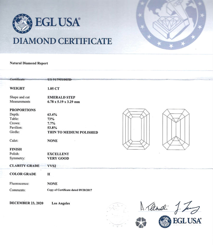 1.05 Carat VVS2 H EC Diamond EGL USA 14KWG Mounting