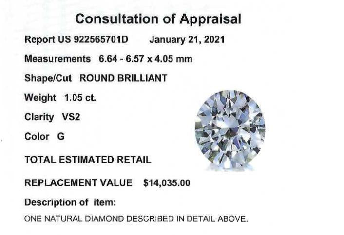 1.05 Carat VS2 G RBC Diamond EGL