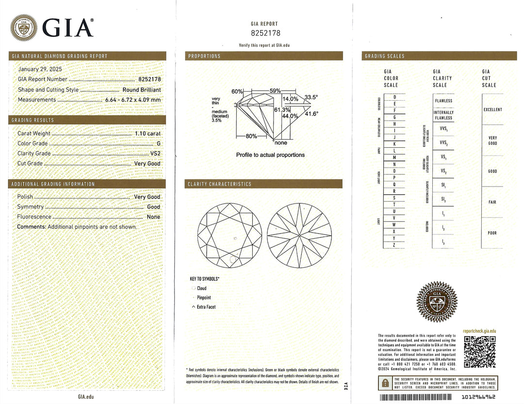 1.10 Carat RBC Diamond G VS2 GIA 14KWG Ring