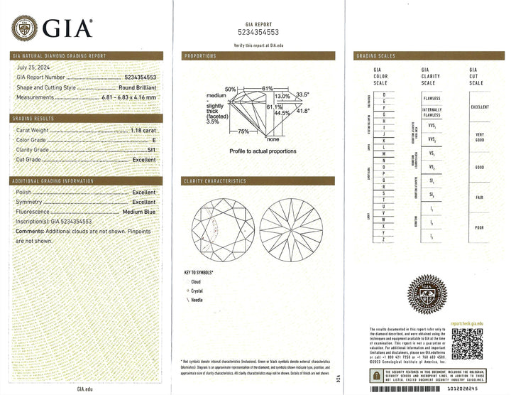 1.18 Carat SI1 E RBC Diamond GIA