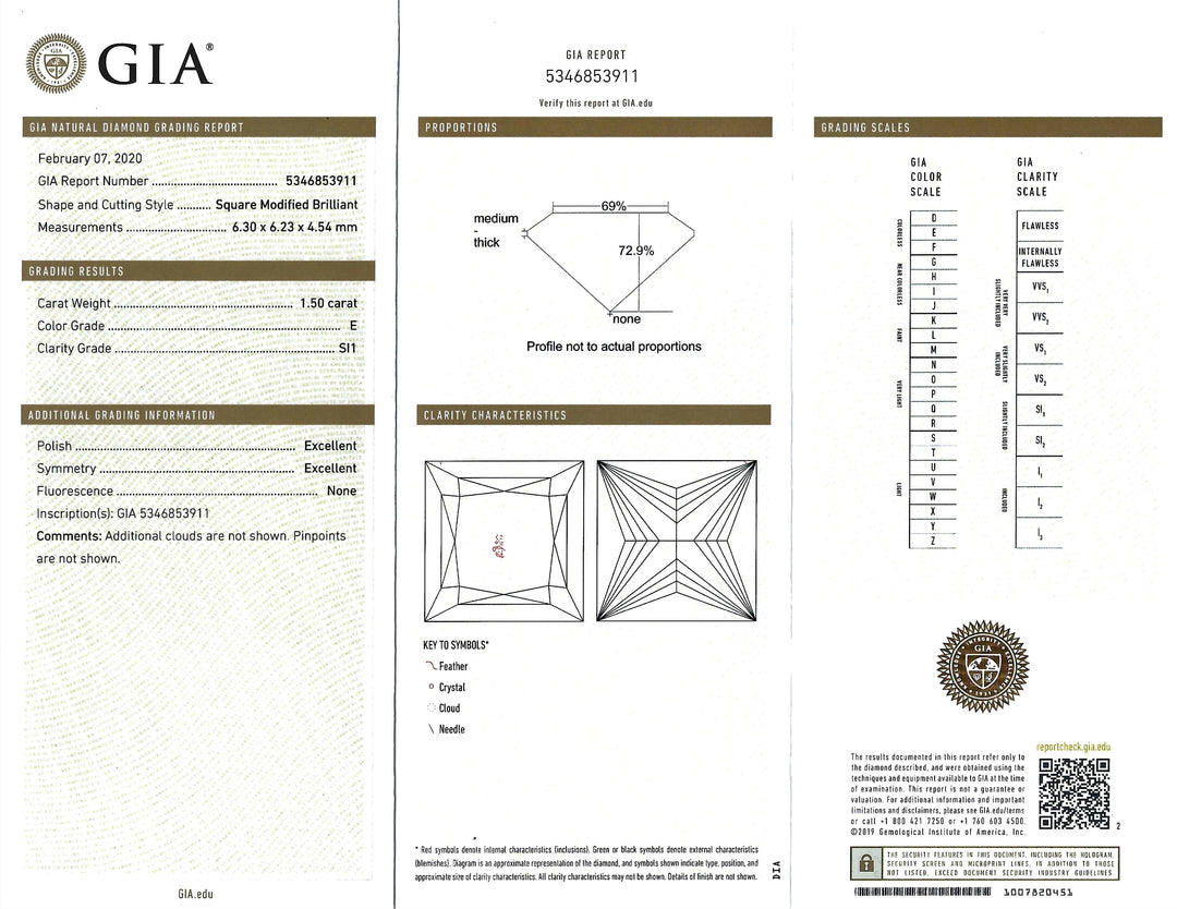 1.50 Carat E SI1 Princess Cut Diamond Platinum Ring