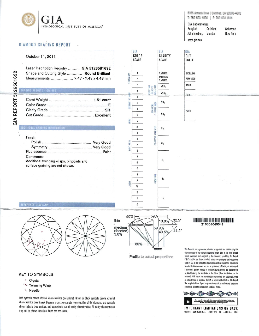 1.51 Carat E SI1 GIA RBC Diamond