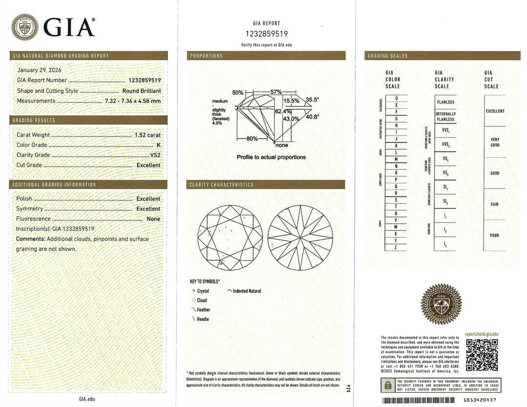 1.52 Carat RBC K VS2 Diamond 14K WG Ring