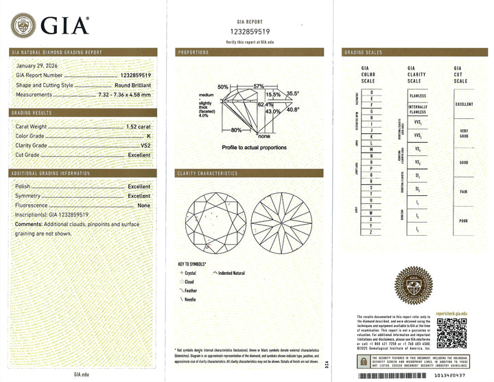1.52 Carat RBC K VS2 Diamond 14K WG Ring