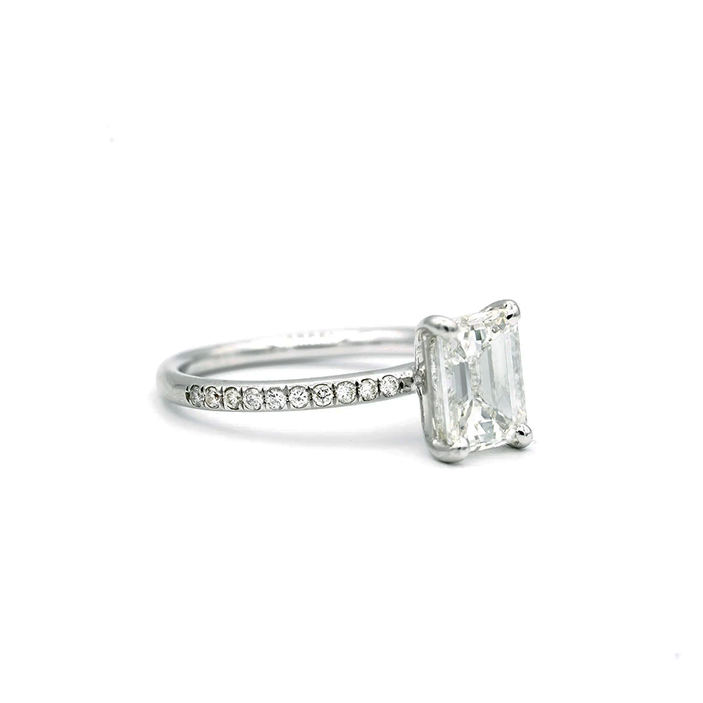 1.70 Carat VS2 H GIA Emerald Cut Diamond 14K White Gold Ring
