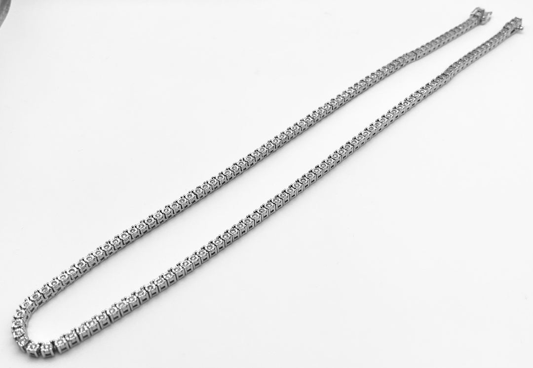 10K White Gold Illusion Set Diamond Tennis Necklace