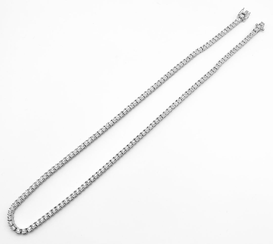 10K White Gold Illusion Set Diamond Tennis Necklace