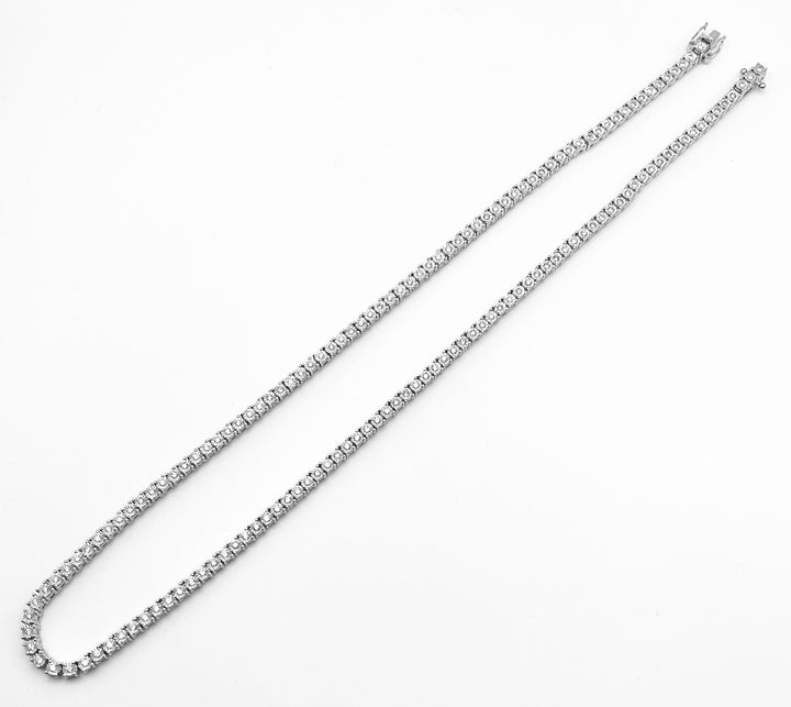 10K White Gold Illusion Set Diamond Tennis Necklace