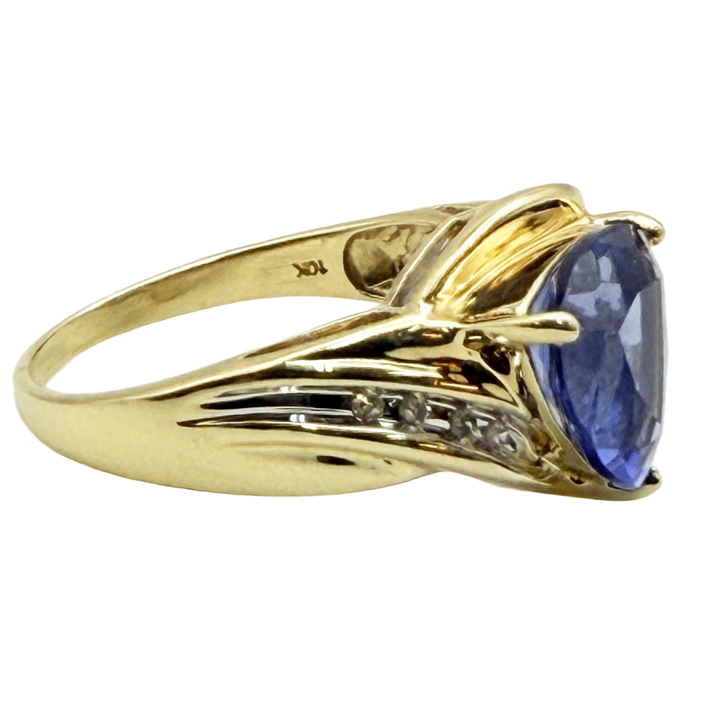 10K Yellow Gold Iolite Diamond Ring