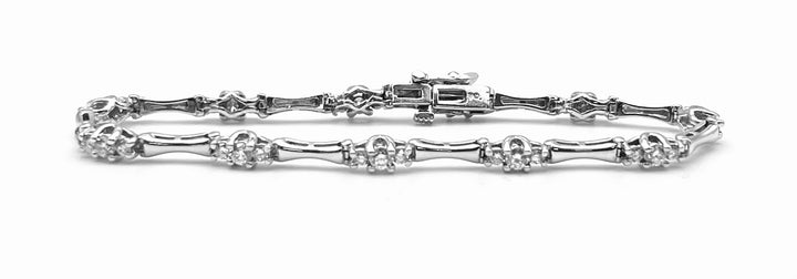 14K White Gold Diamond Bracelet with Bamboo Links