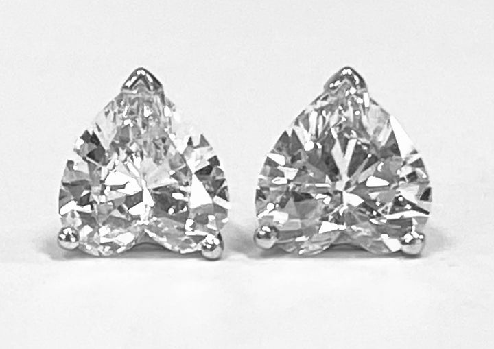 2.19 Carats Heart Shaped Diamond 14K WG Stud Earrings