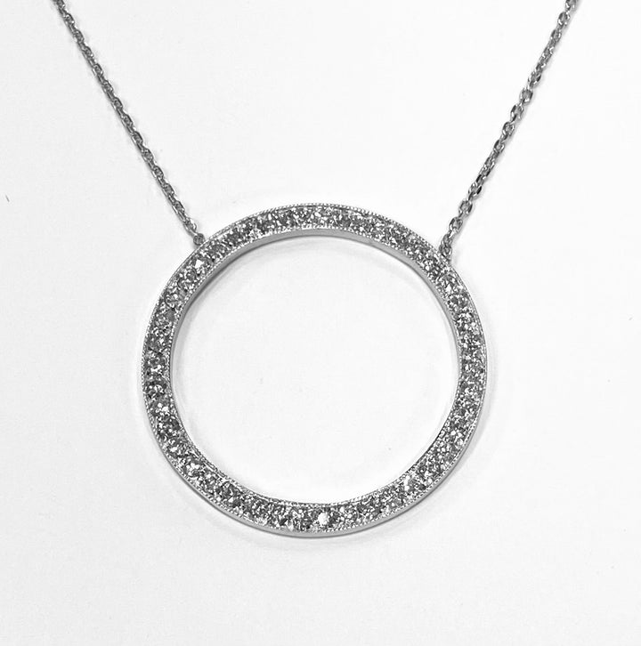 Diamond 14K White Gold Circle Pendant & Chain