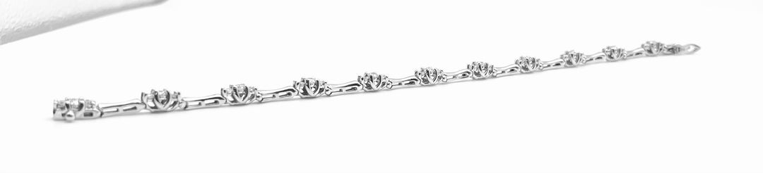 14K White Gold Diamond Bracelet with Bamboo Links