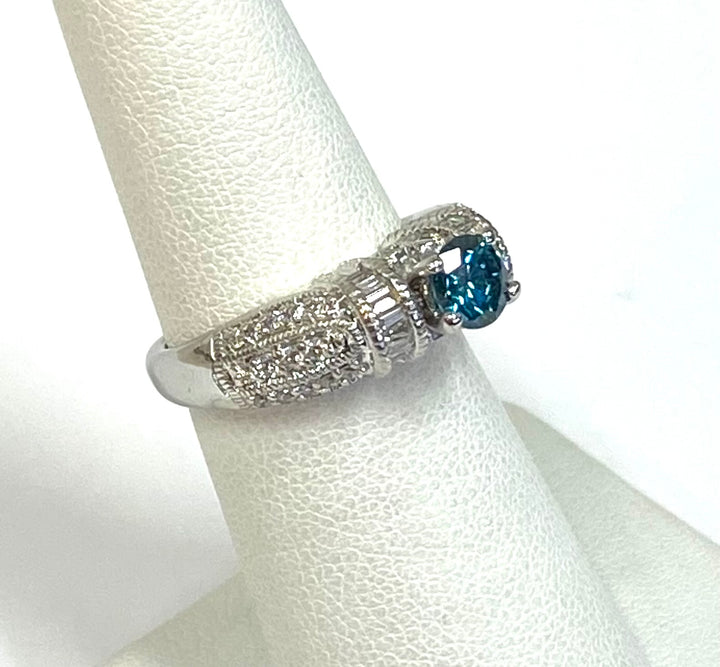 Blue & Colorless Diamond 14K White Gold Ring