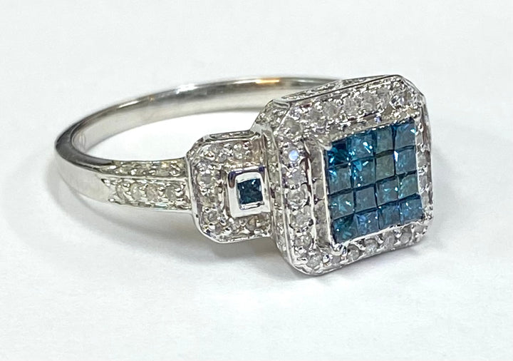 Blue & Colorless Diamond 14K White Gold Ring