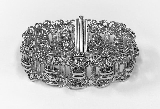 14K White Gold Fancy Link Wide Bracelet