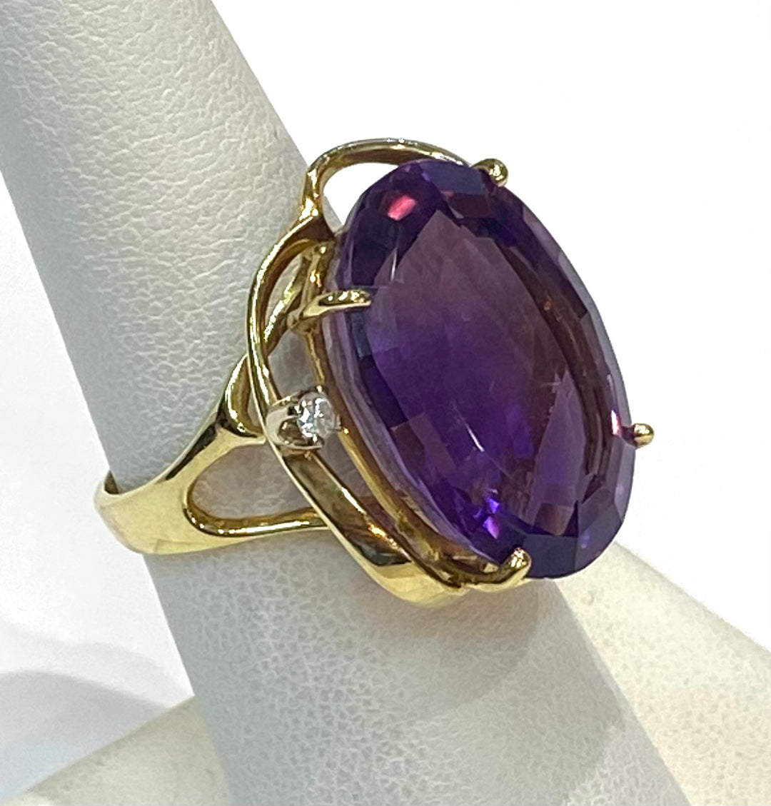 Amethyst Diamond 14K Yellow Gold Ring