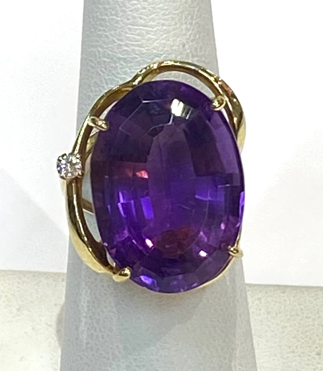 Amethyst Diamond 14K Yellow Gold Ring