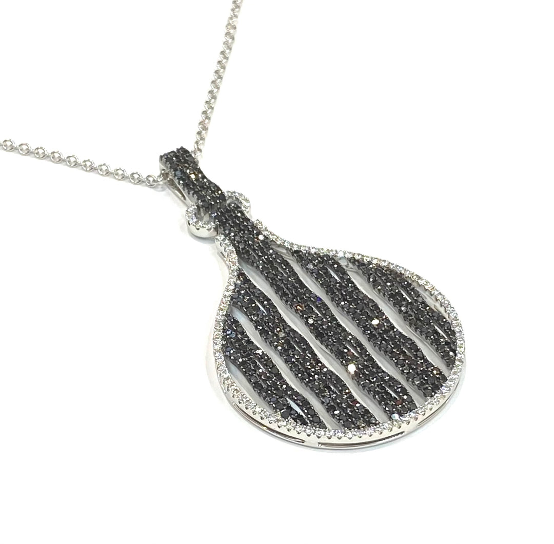 Black & Colorless Diamond 14k White Gold Pendant & Chain