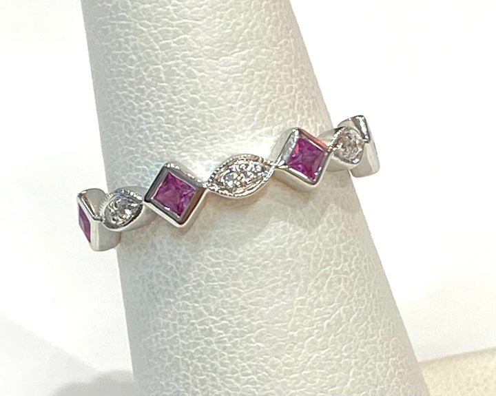 Ruby Diamond 18K White Gold Band Ring