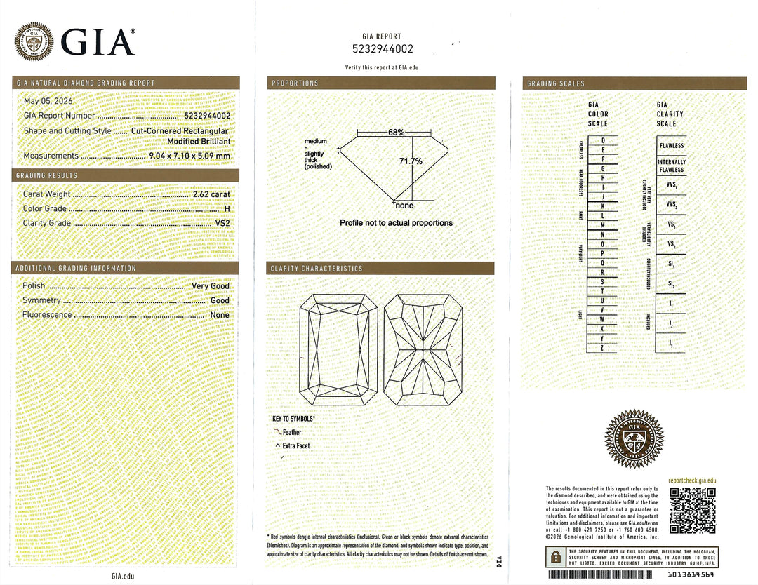 2.62 Carat H VS2 GIA Elongated Radiant Cut Diamond