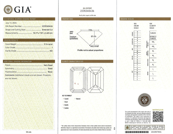 3.15 Carat SI2 I Emerald Cut Diamond GIA