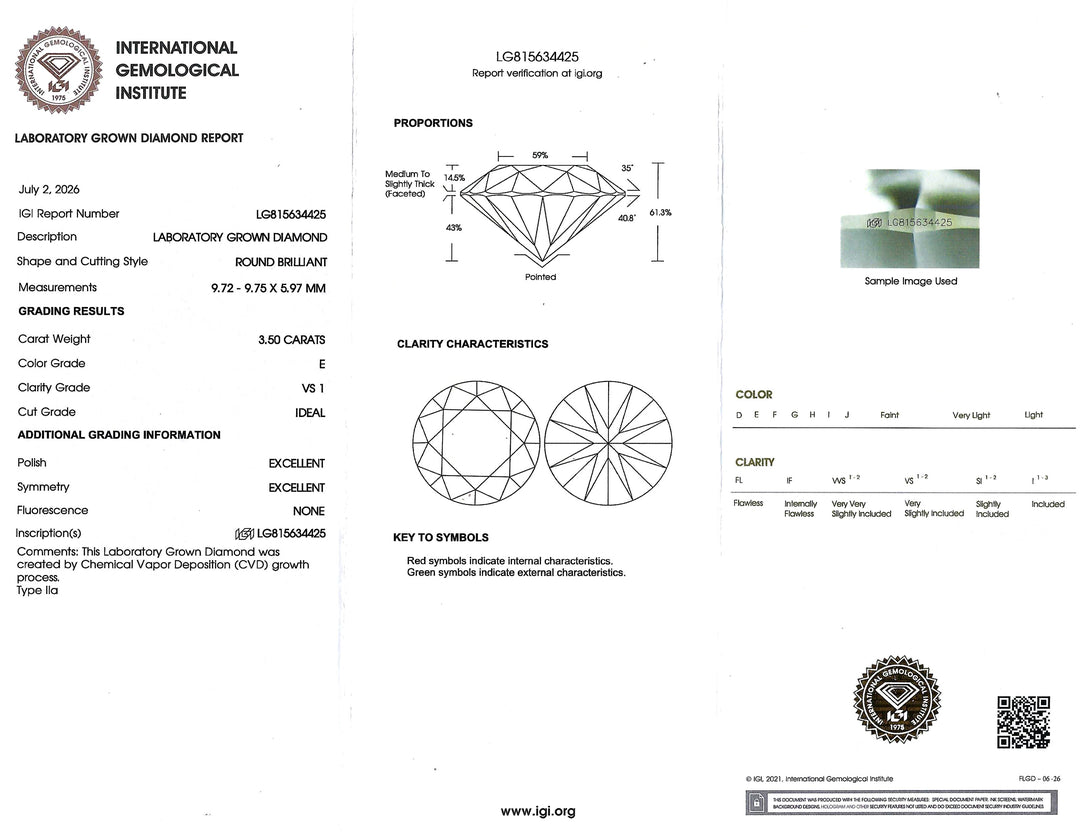 3.50 Carat E VS1 RBC Lab Grown Diamond Plat Ring