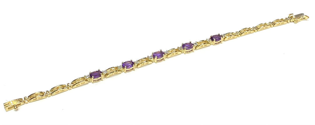 Amethyst Diamond 14K Yellow Gold Bracelet