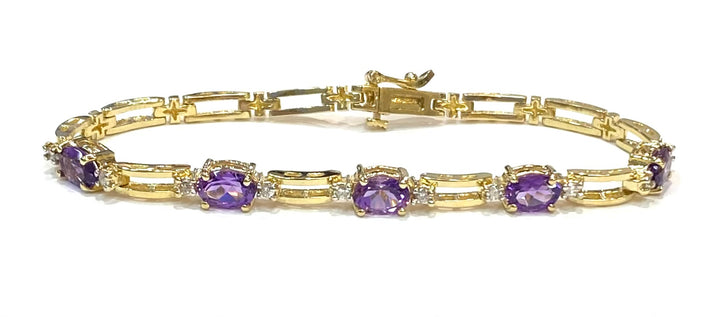 Amethyst Diamond 14K Yellow Gold Bracelet