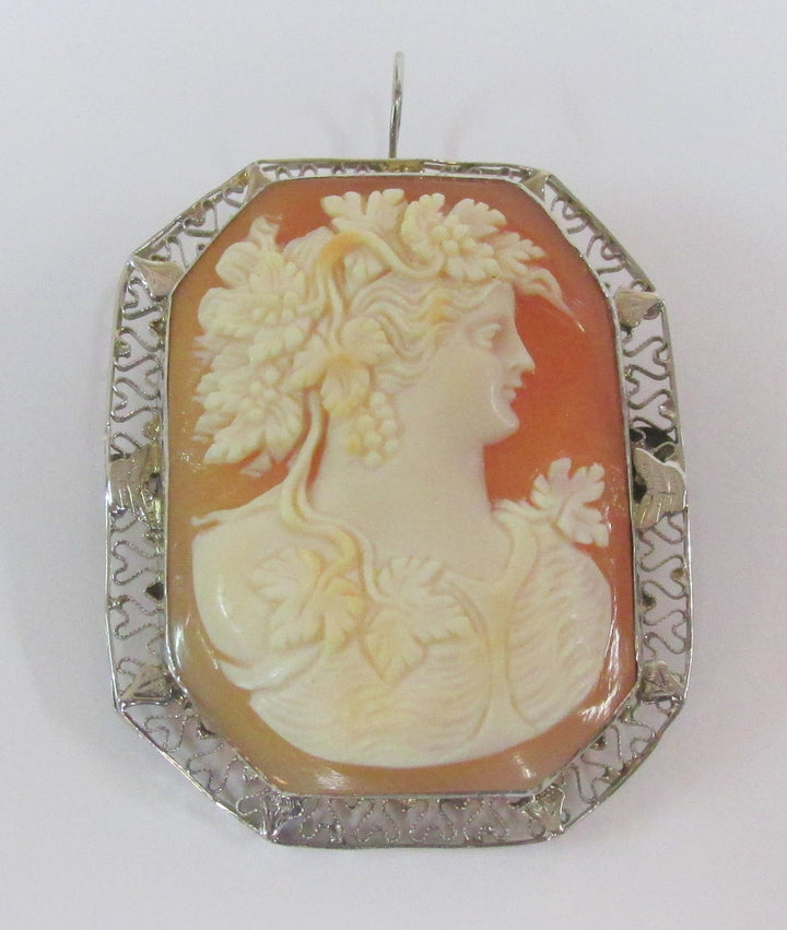 Antique Cameo 14K WG Brooch-Pendant