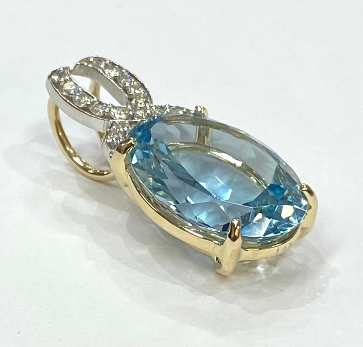 Aquamarine Diamond 14K White Gold & Yellow Gold Pendant