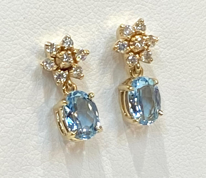 Aquamarine Diamond 14K Yellow Gold Drop Earrings