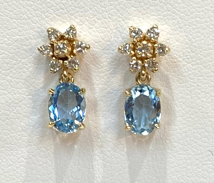 Aquamarine Diamond 14K Yellow Gold Drop Earrings