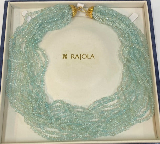 Aquamarine Multi Strand 18K Yellow Gold Necklace