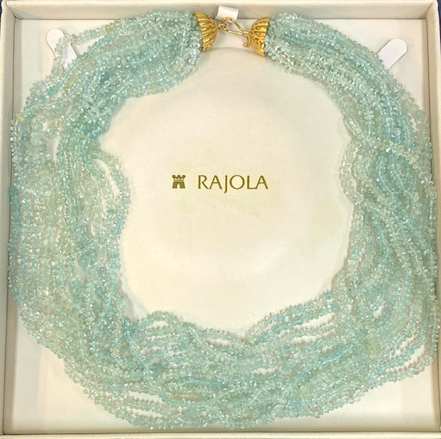 Aquamarine Multi Strand 18K Yellow Gold Necklace