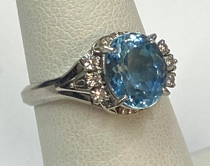 Aquamarine Diamond Platinum Ring