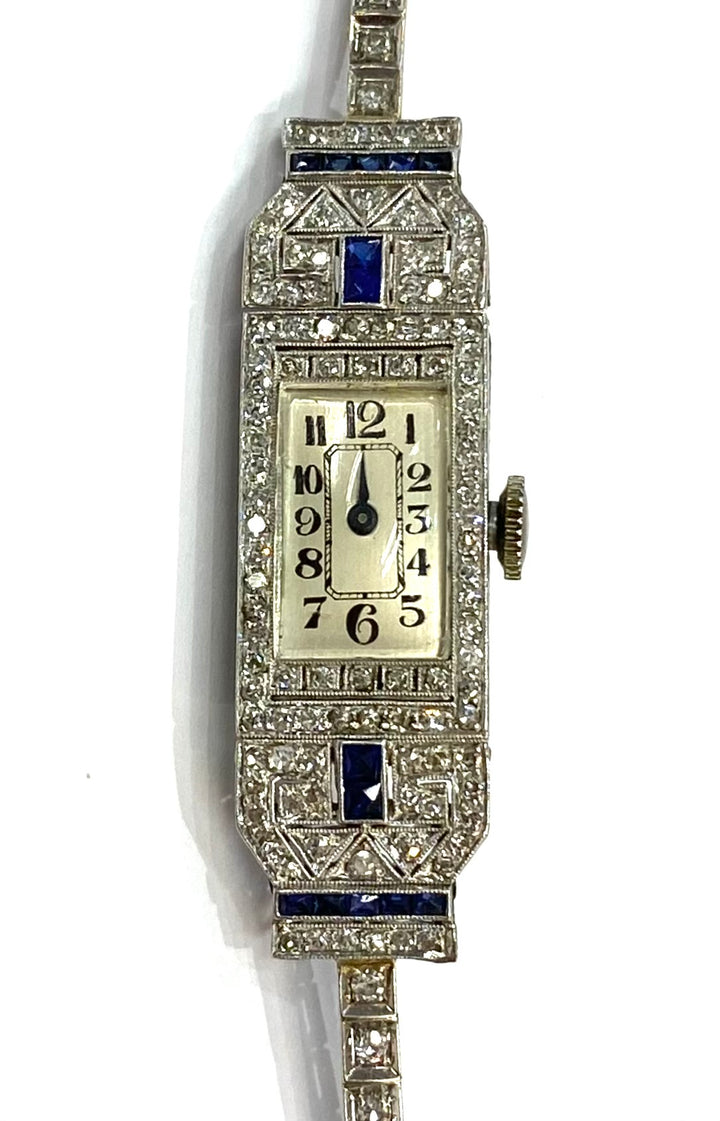 Art Deco Diamond Sapphire Wristwatch