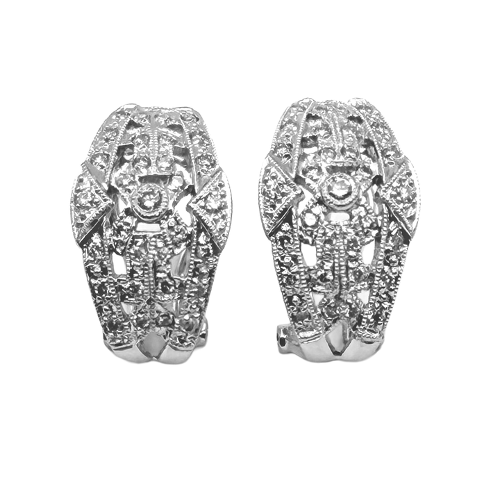 Art Deco Designed Diamond 18K White Gold Earrings