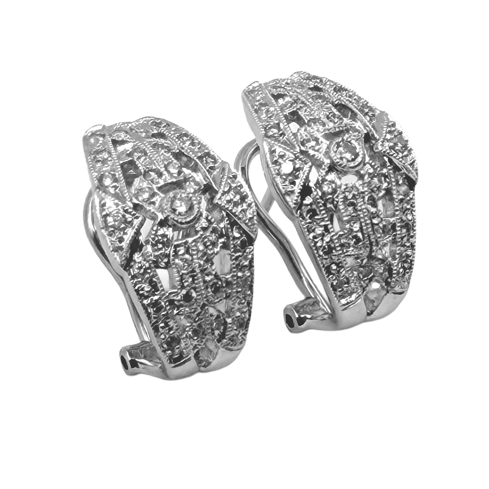 Art Deco Designed Diamond 18K White Gold Earrings